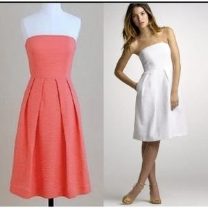 Worn once, J.Crew Lorelei coral seersucker strapless dress with pockets